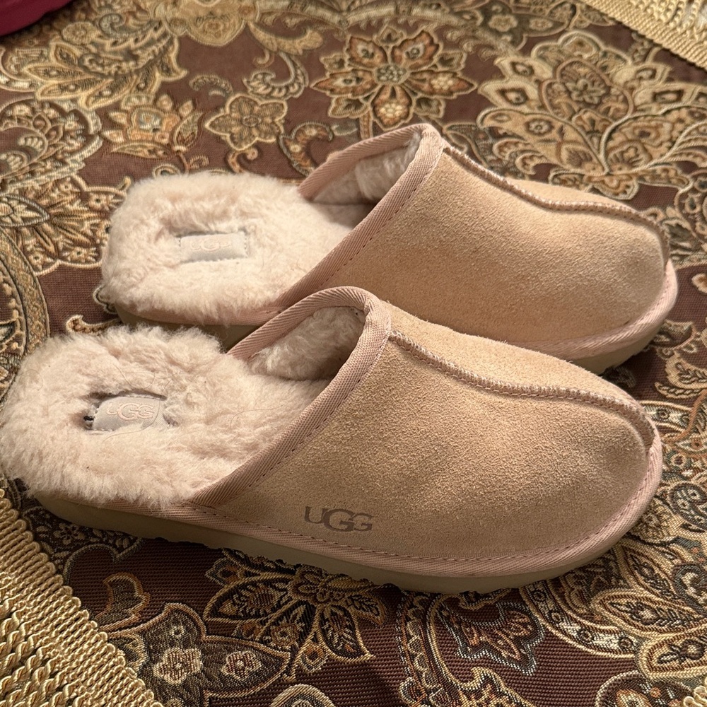 UGG baby pink Suede Slippers with Plush Lining